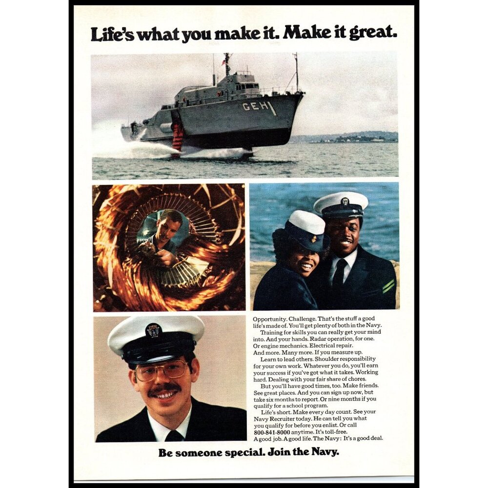 1974 US Navy Recruiting Recruiter Vintage Print Ad Hydrofoil Engineer Wall Art